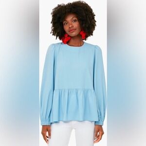 Tuckernuck Sky Blue Peplum Long-Sleeve Blouse